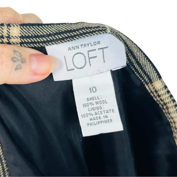 Ann Taylor LOFT Y2K Plaid Wool A Lined Lightweight Cottagecore Skirt Black Tan - Picture 9 of 10